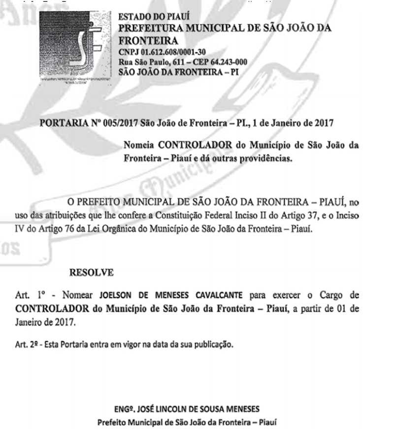 Nomeação de Joelson de Meneses Cavalcante