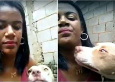 Janaína da Silva e seu pitbull