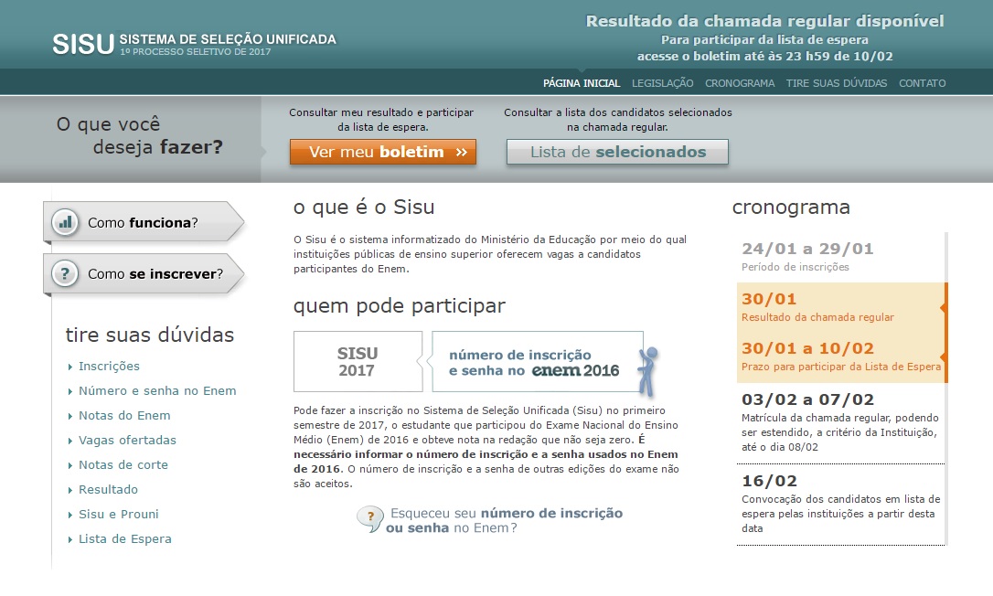 Resultado do Sisu 2017 já está disponível