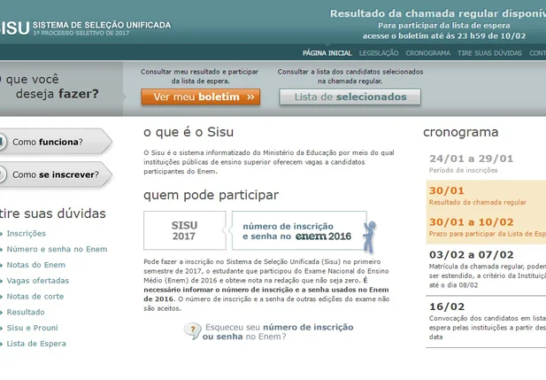 Resultado do Sisu 2017 já está disponível