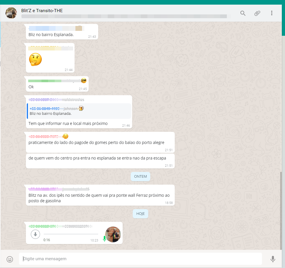 Usuários trocando informações sobre as operações no whatsapp 