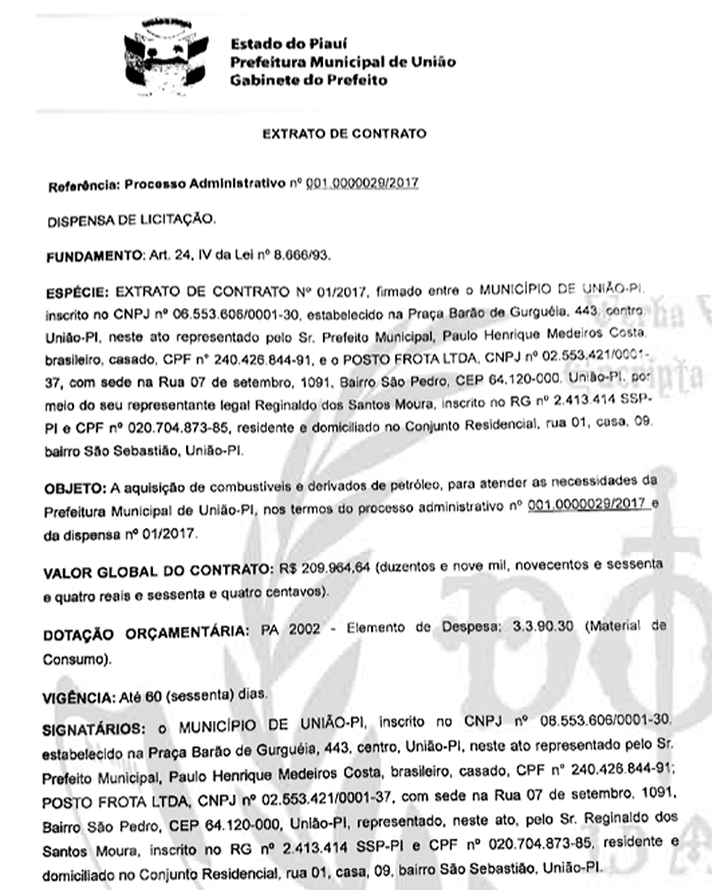 Contrato de nº 01