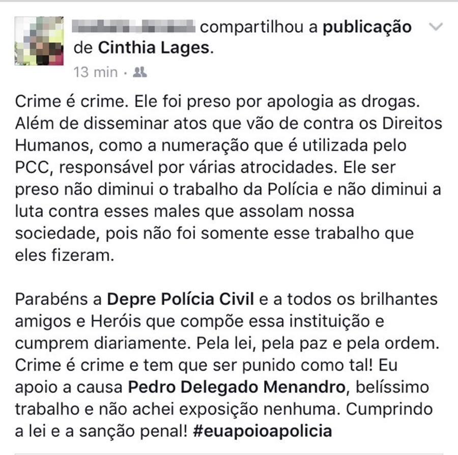Populares elogiam trabalho da polícia na prisão do Palestino.