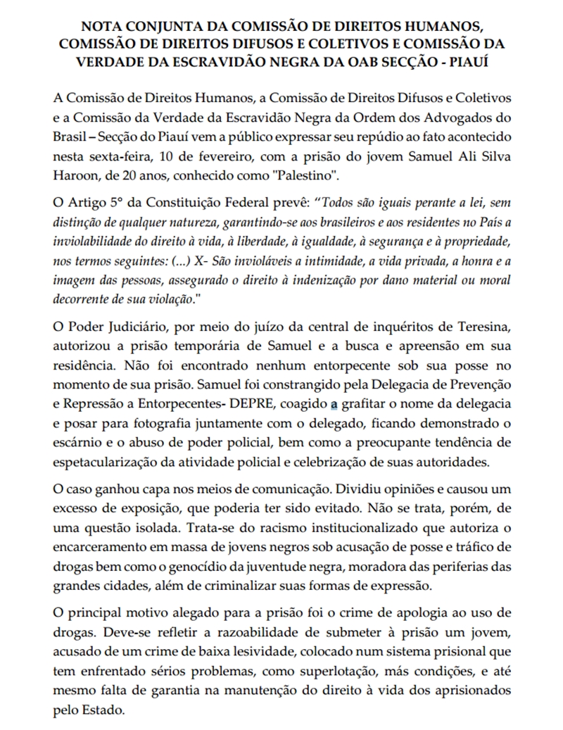 Nota de repúdio de comissões da OAB