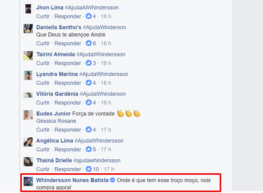 Whindersson Nunes respondeu ao comentário do estudante