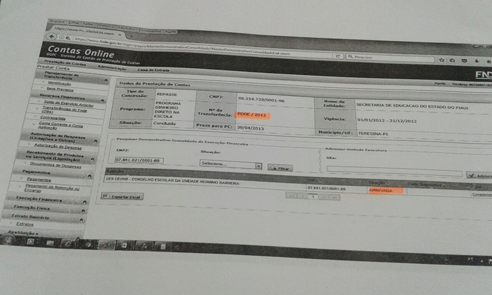 Prestação de conta - 2012