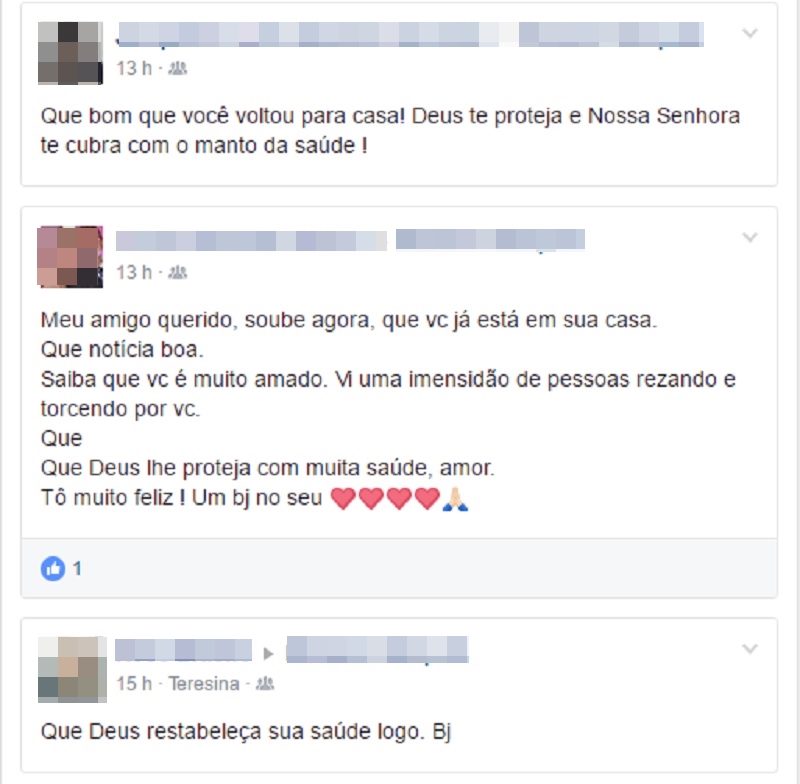 Amigos comemoram a alta hospitalar de Mariano Marques