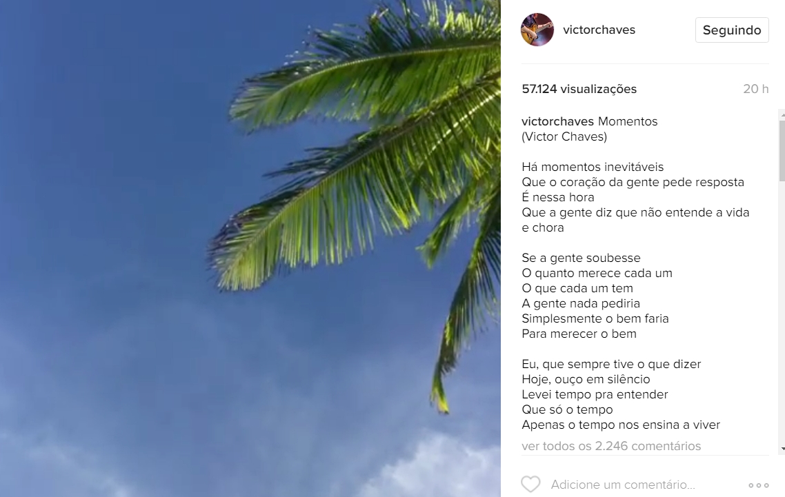 Victor Chaves posta música no Instagram