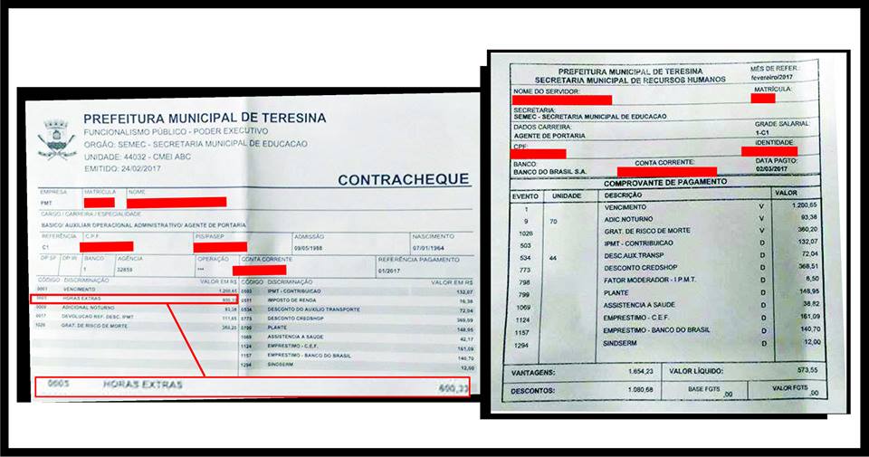 Contra cheque dos agentes