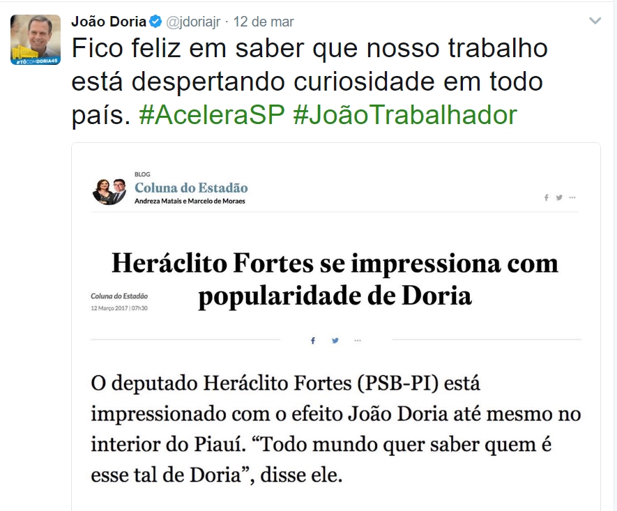 João Dória comenta declaração de Heráclito Fortes