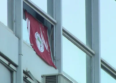 Bandeira do MST no Ministéio da Fazenda em Brasília