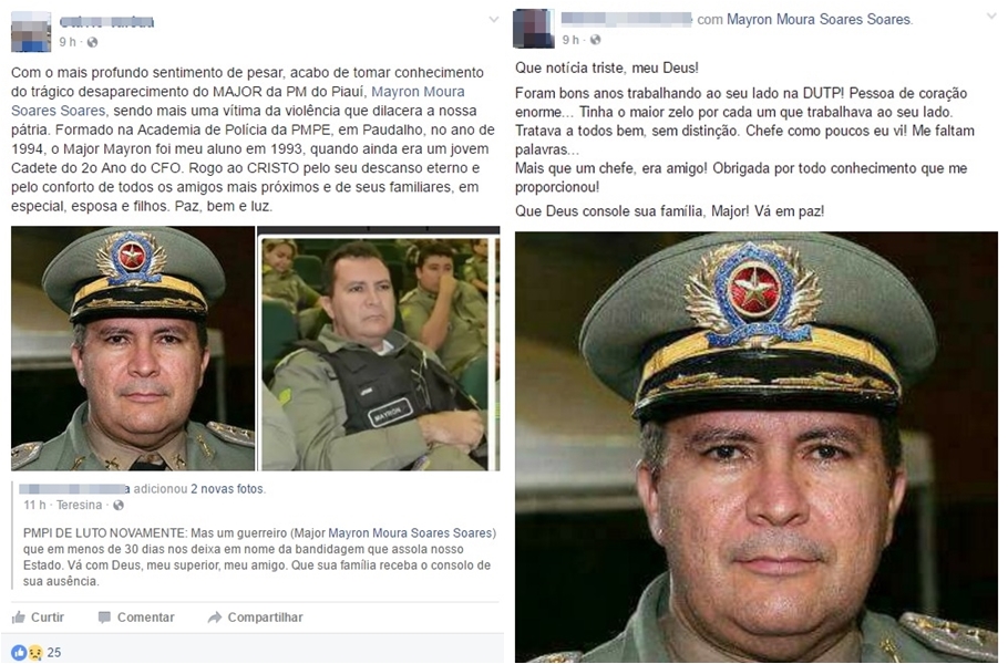 Amigos prestam últimas homenagens ao major Mayron no Facebook