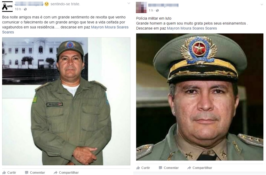 Homenagens ao major Mayron no Facebook
