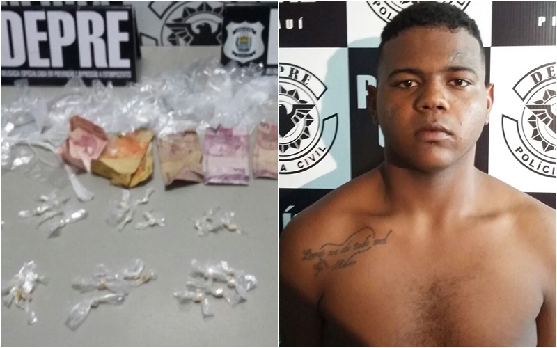 Dinheiro e drogas apreendidos com Luis Henrique