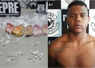 Dinheiro e drogas apreendidos com Luis Henrique