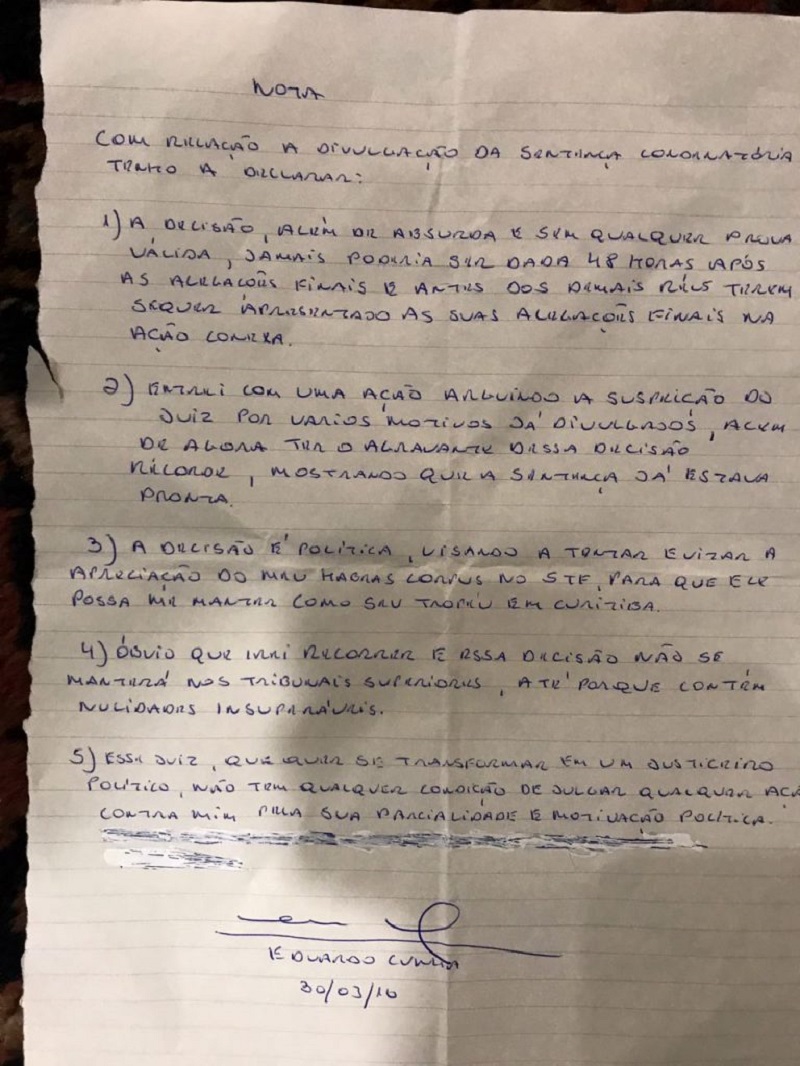 Carta de Eduardo Cunha