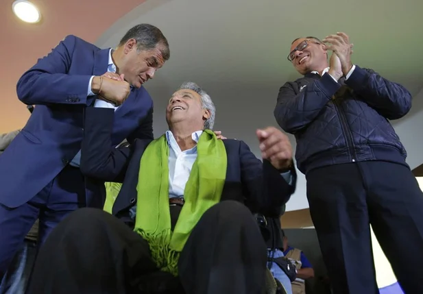 residente equatoriano, Rafael Correa, com o candidato a presidente Lenin Moreno e o vice Jorge Glas