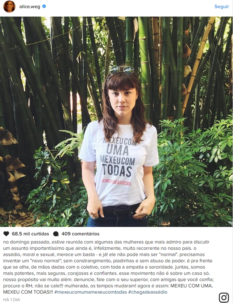 Alice Wegmann sai em defesa da figurinista da TV Globo
