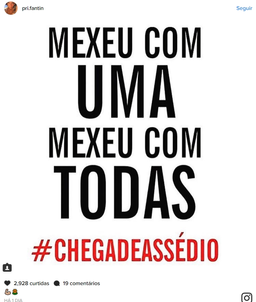 Atriz Priscila Fantin também aderiu à campanha Mexeu com uma, Mexeu com todas