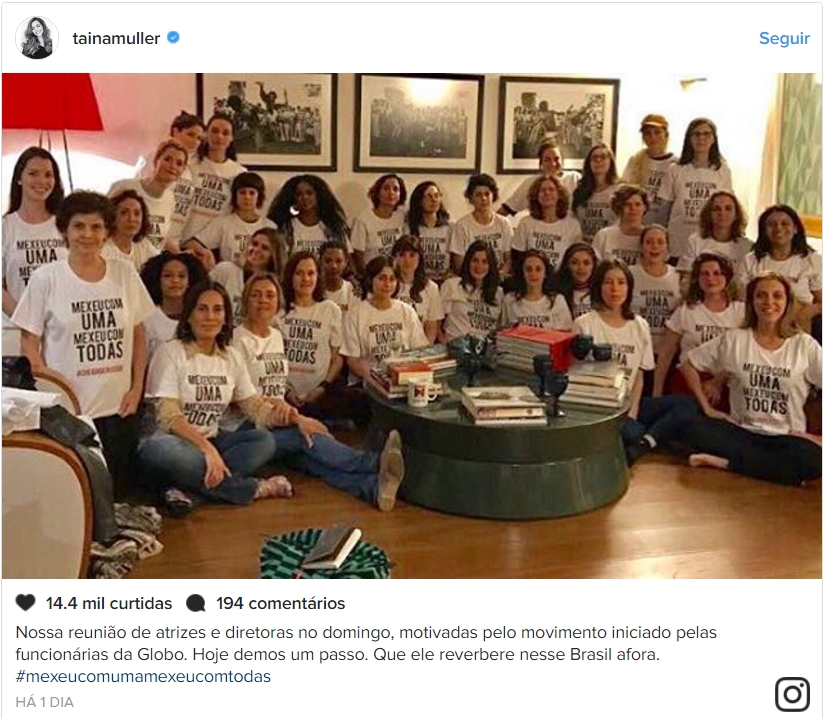 Atriz Tainá Muller postou foto com várias atrizes da Globo em apoio à figurinista