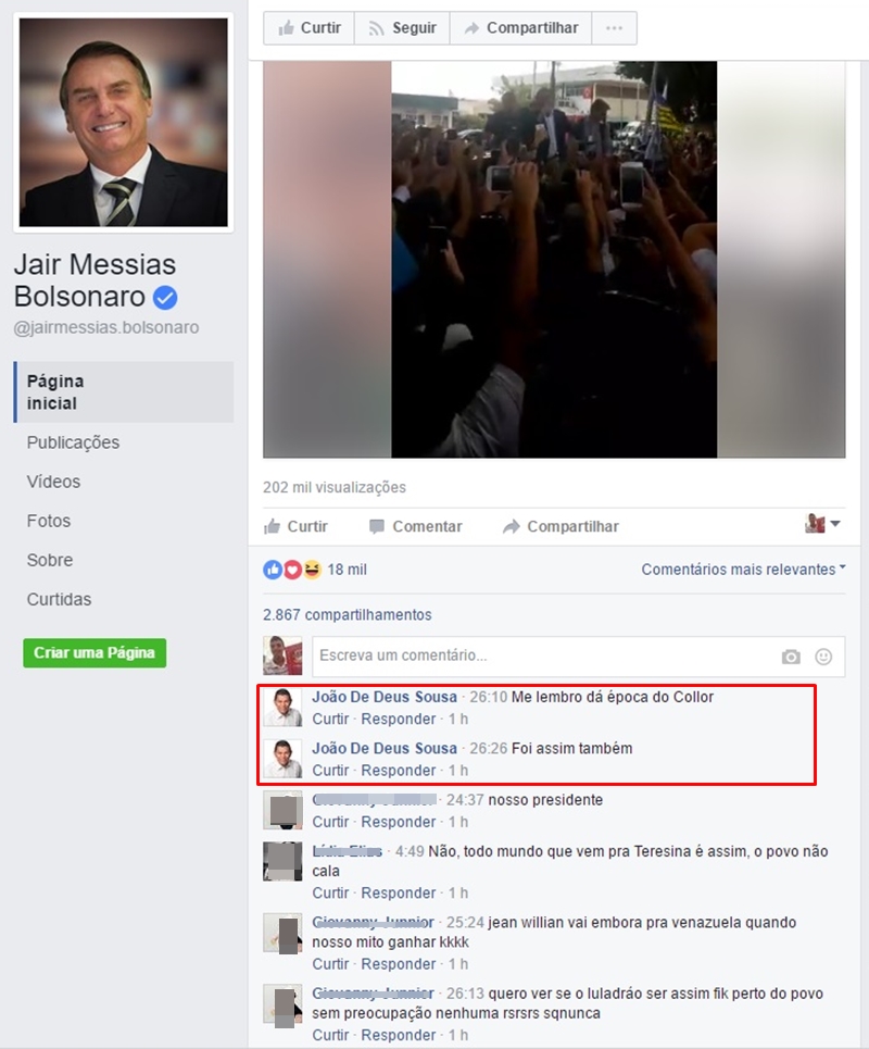 João de Deus aproveitou para cutucar Bolsonaro