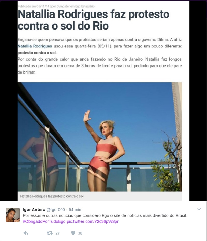 Internautas usam matérias do site para ironizar