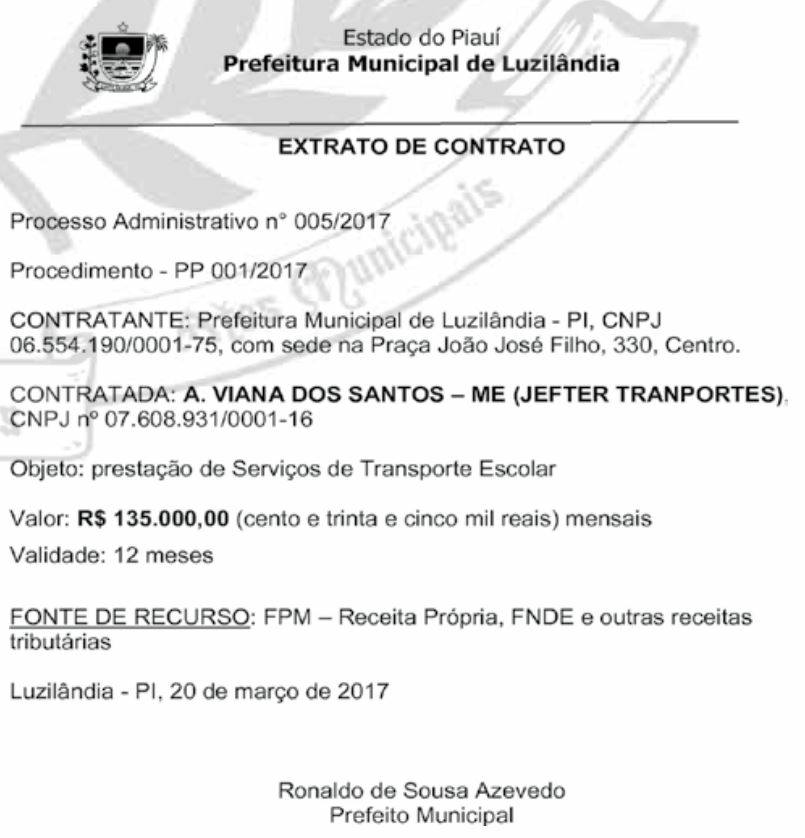 Extrato de contrato daJefter Transportes
