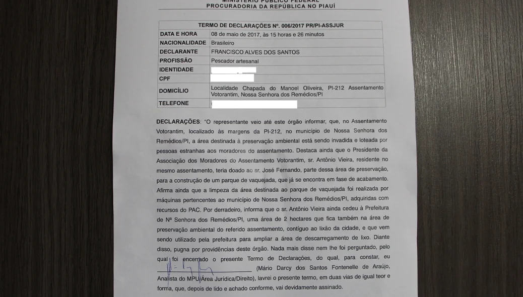 Denúncia apresentada no MPF
