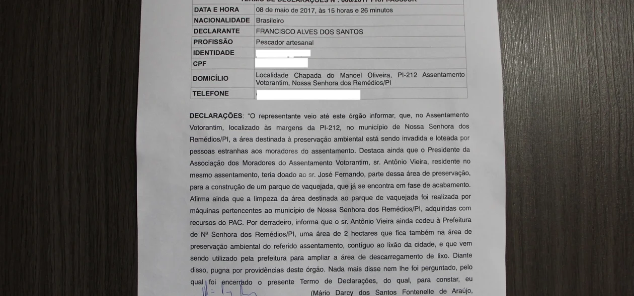 Denúncia apresentada no MPF