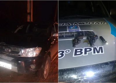 Hilux e armas apreendidas