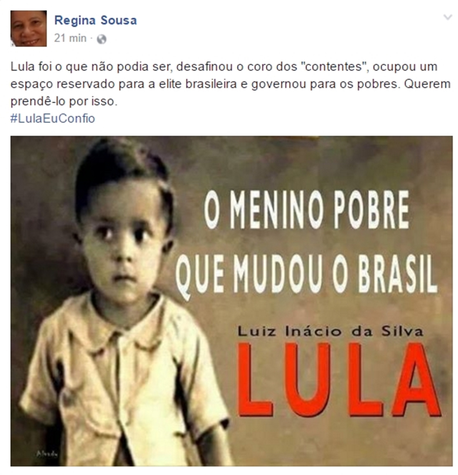 Senadora Regina Sousa publicou a favor do ex-presidente