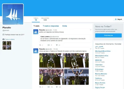 Página do Twitter do Planalto