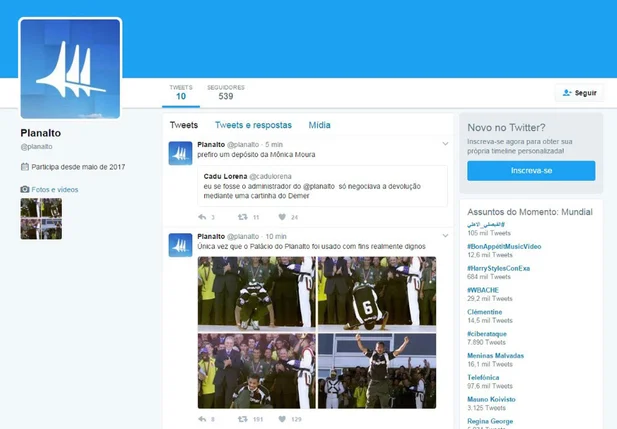Página do Twitter do Planalto