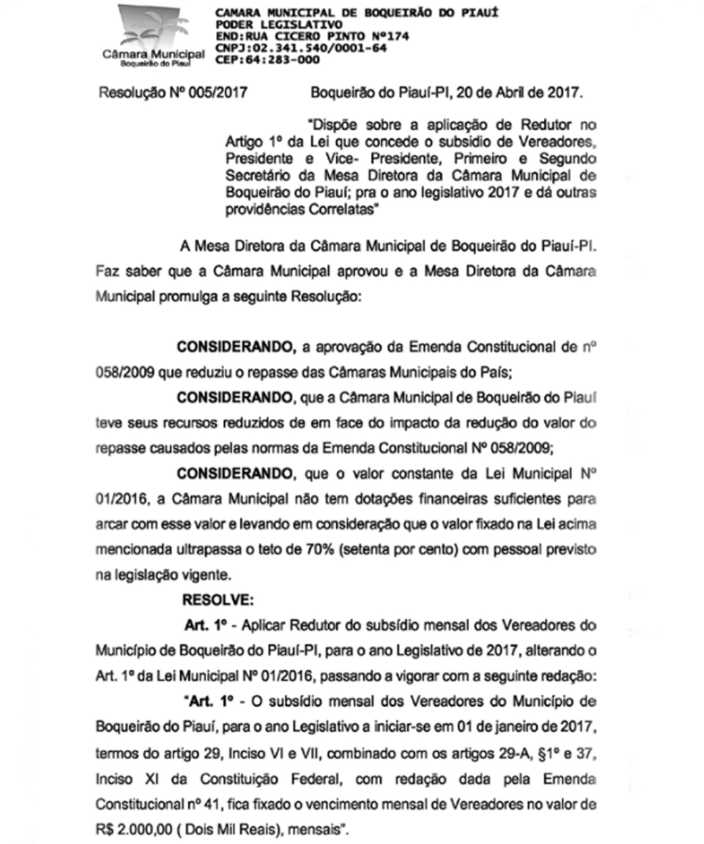 Resolução sobre salários em Boqueirão