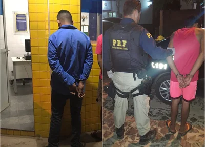 O rapaz de blusa azul foi preso pelo o crime de tráfico de drogas, e o de vermelho por roubo