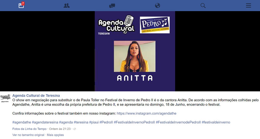 Publicação em rede social