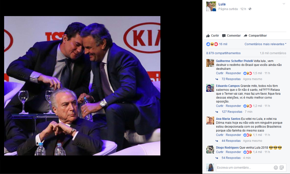 Lula coloca foto de Sérgio Moro com Aécio Neves