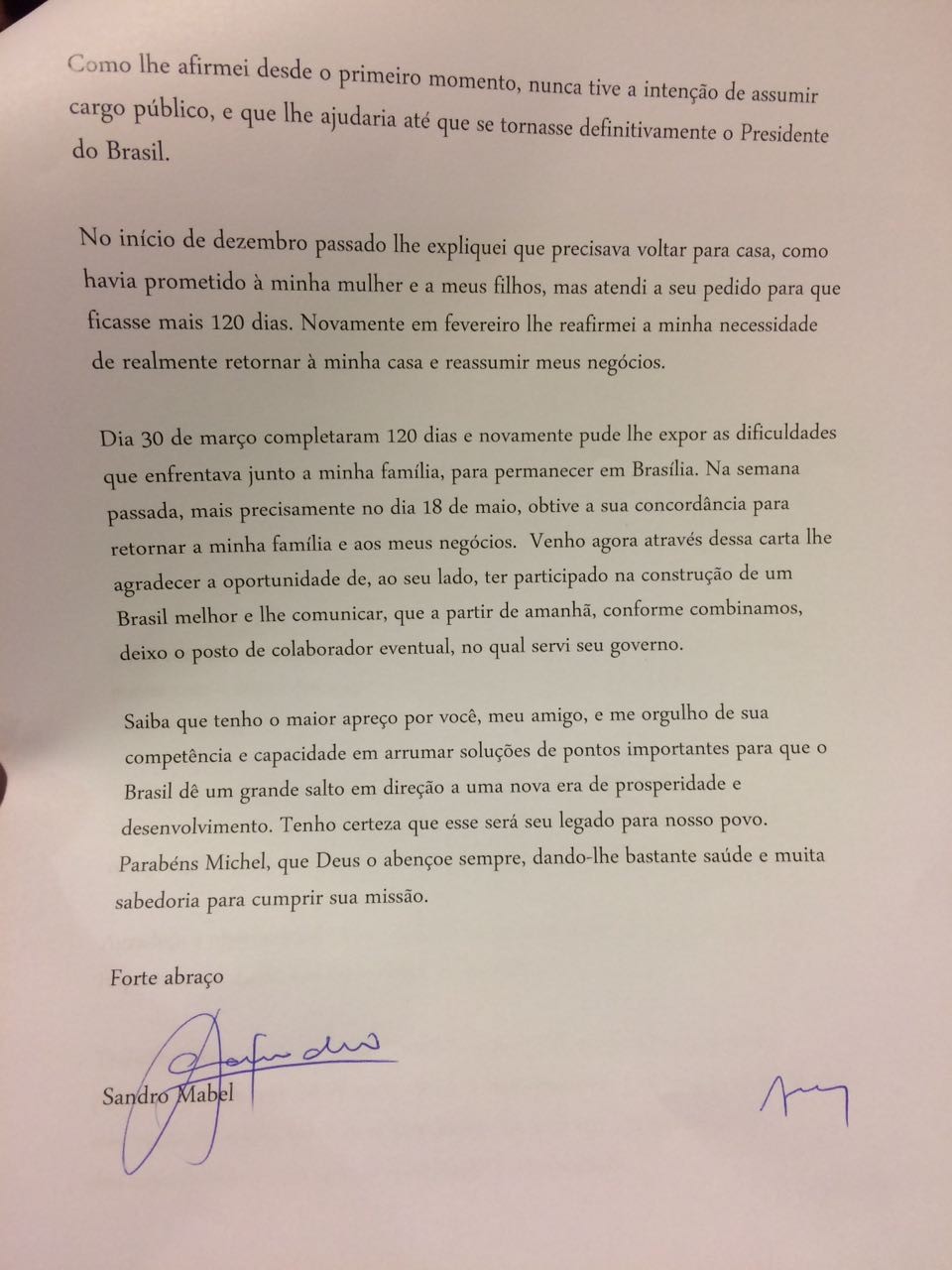 Mabel envia carta a Temer pedindo demissão