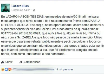 Homem se retrata no Facebook após difamar garota