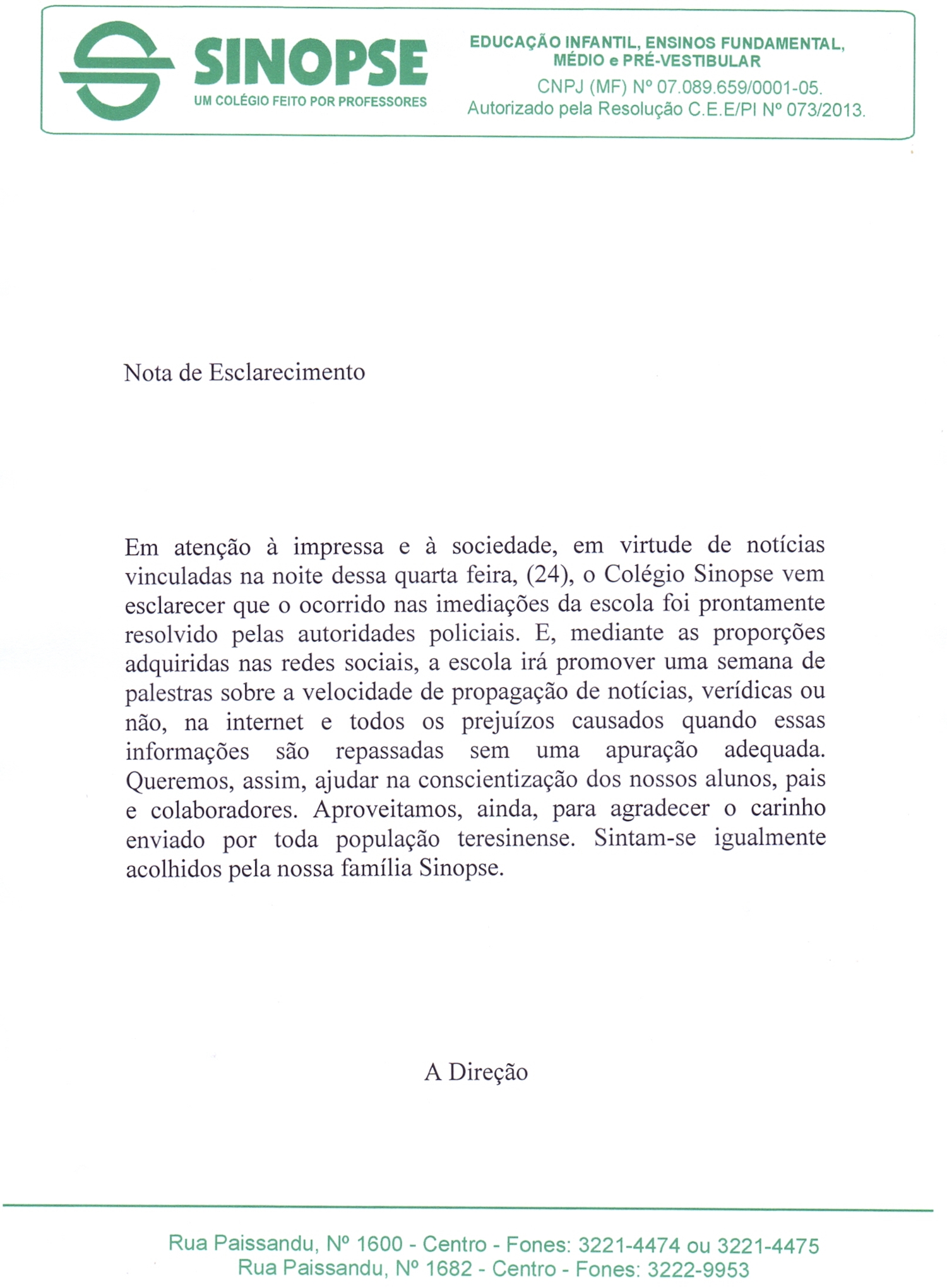 Nota de Esclarecimento