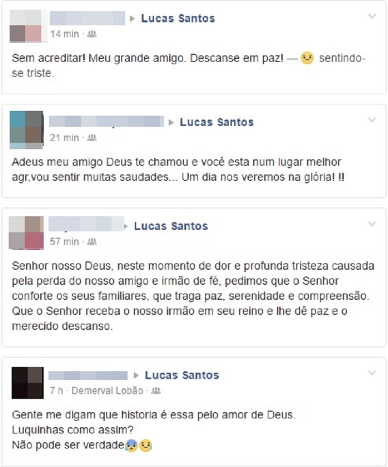 Amigos lamentam a morte de Lucas Santos