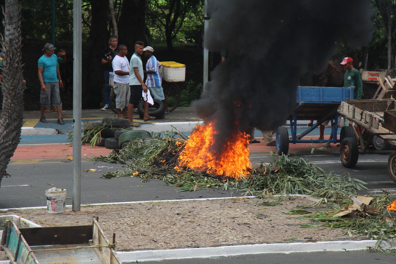 Carroceiros protestam em frente à Câmara Municipal de Teresina