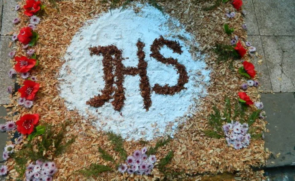 Desenho é feito com flores naturais, folhagens, entre outros materiais