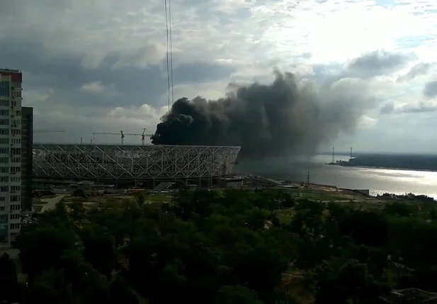 Estádio pega fogo na Rússia