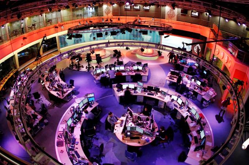 Redação na sede do canal Al Jazeera, em Doha. no Catar