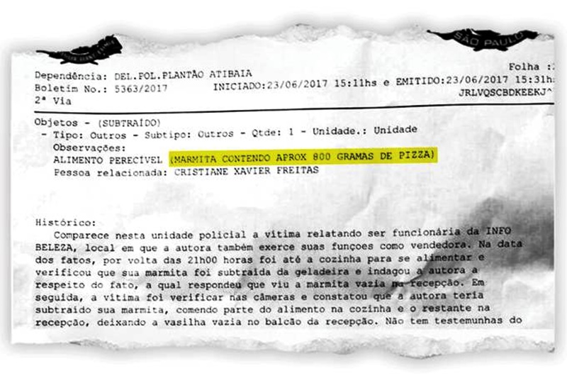 Imagem do boletim de ocorrência registrado pela funcionária que se sentiu lesada 