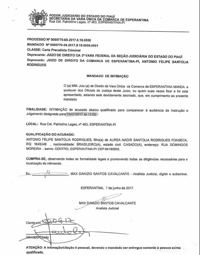 Mandado de intimação