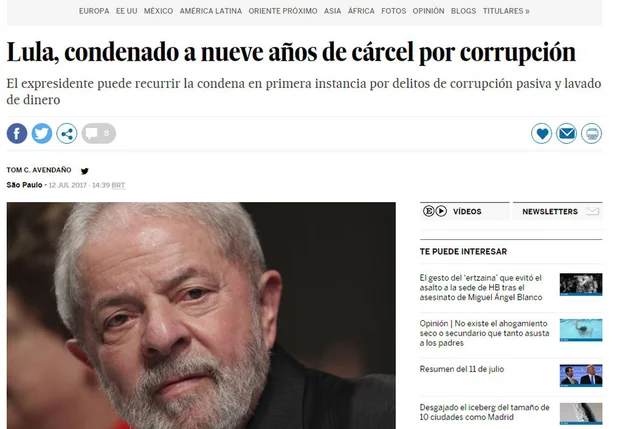 Jornal espanhol El País repercute condenação de Lula na Lava Jato