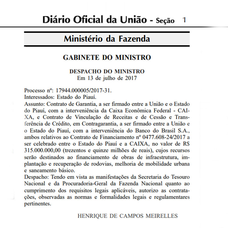 Publicação realizada no Diário Oficial da União