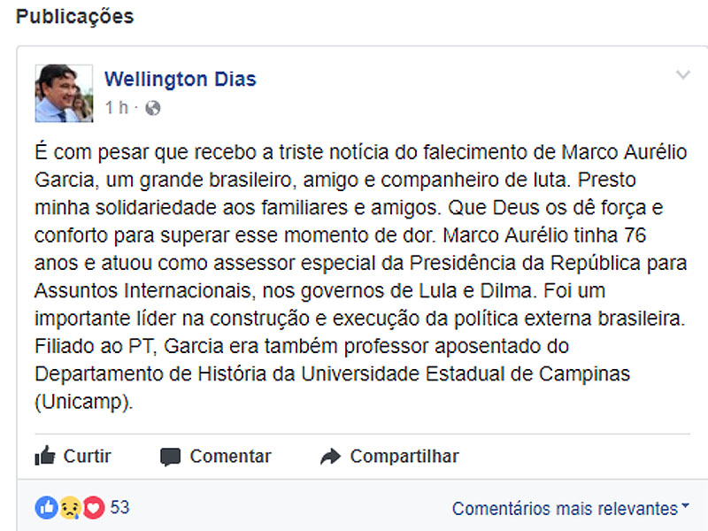 Postagem feita por Wellington Dias
